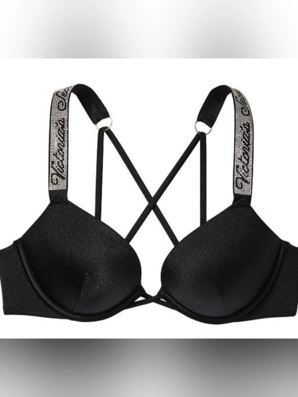32B 32C VS Swim Shine Strap Bombshell Bikini Top Black